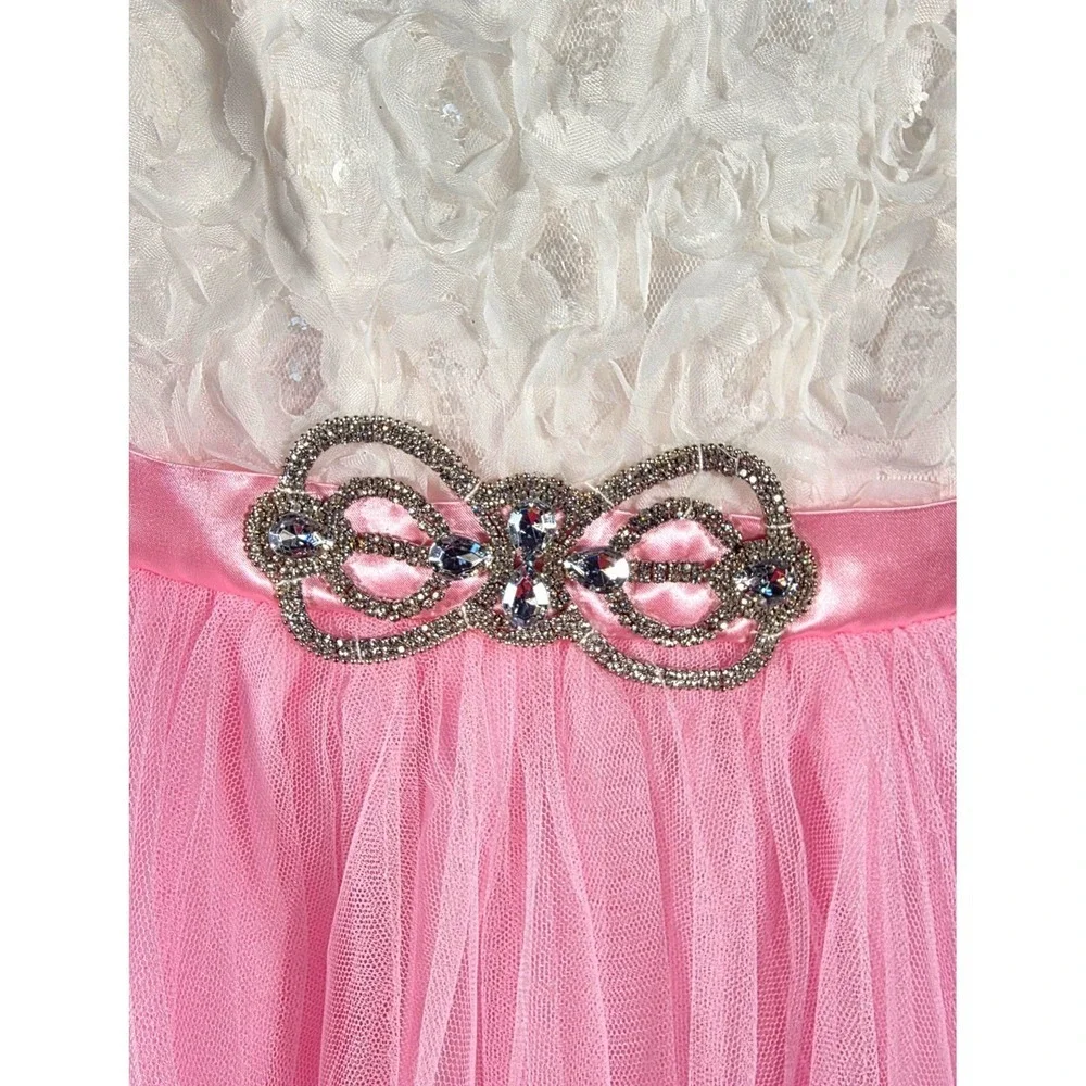 Emily Rose Girls Pink Tulle Dress Embellished Bow Sequins Sz 7